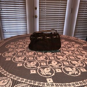 kate spade purse brown suede with gold accents